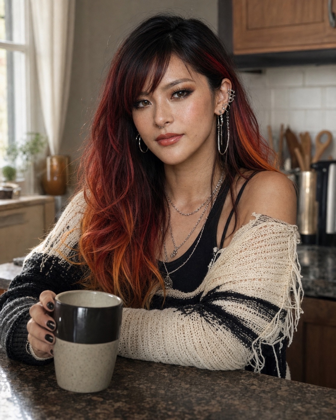 Kana Blaze enjoying a quiet moment with coffee